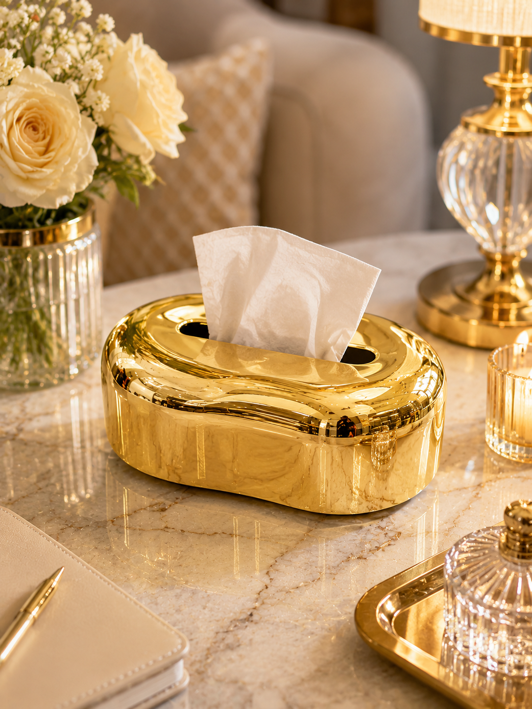 Luxury Gold Tissue Box Holder – Modern Decorative Tissue Case