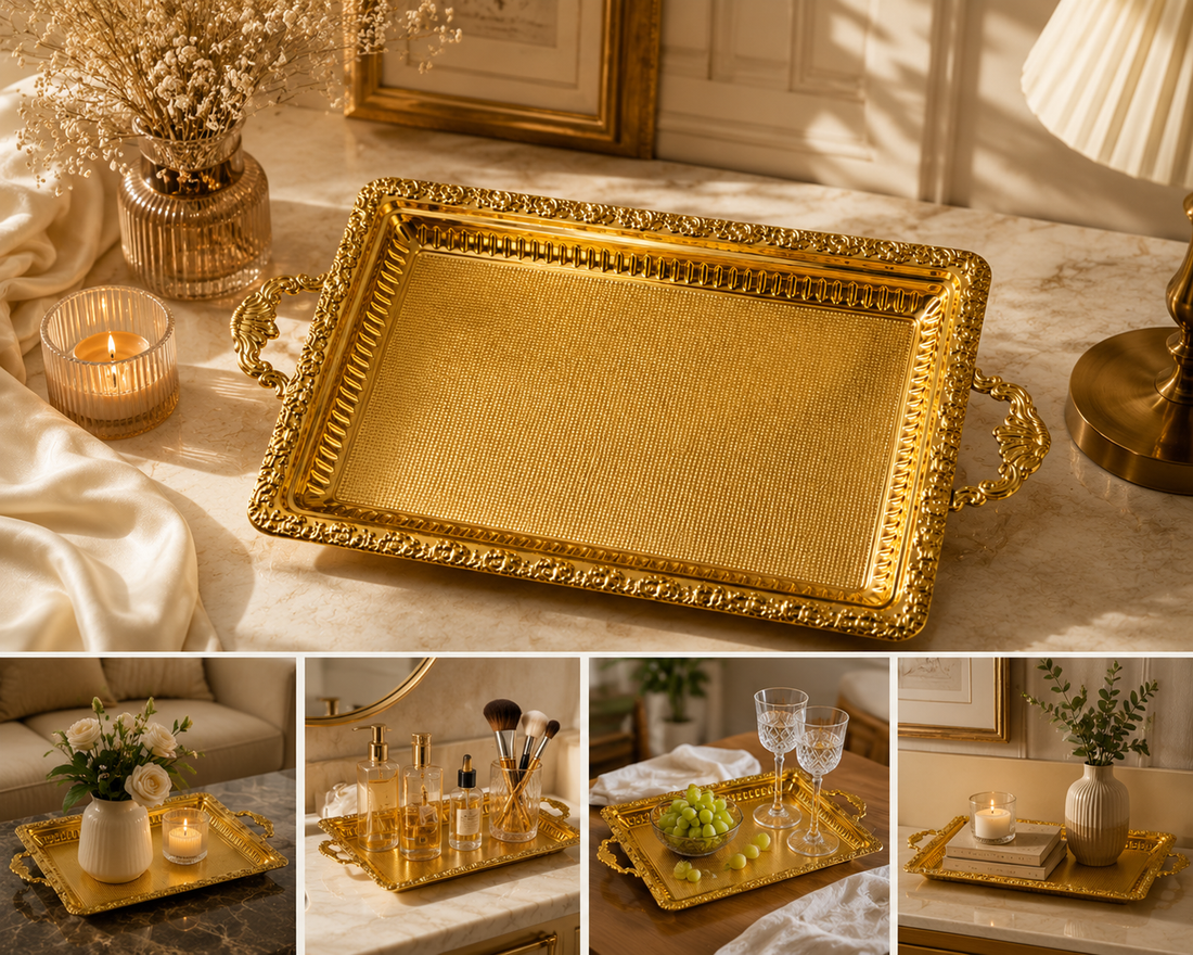 Luxury Gold Serving Tray with Handles