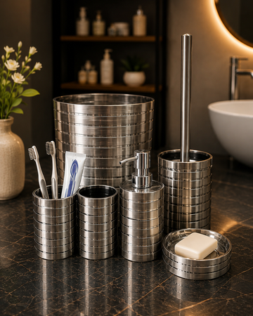 7 PCS STRIPED BATHROOM ACCESSORY SET