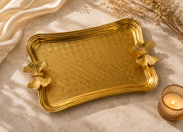 Luxury Gold Tray with Leaf Handles