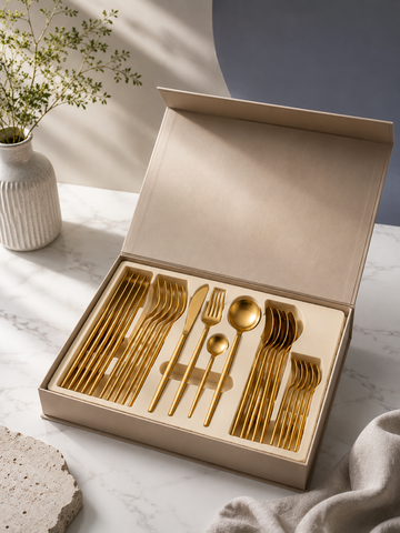Premium stainless steel cutlery set with elegant matte gold finish