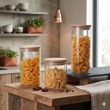 3Pcs Glass Storage Jars with Airtight Bamboo Lids