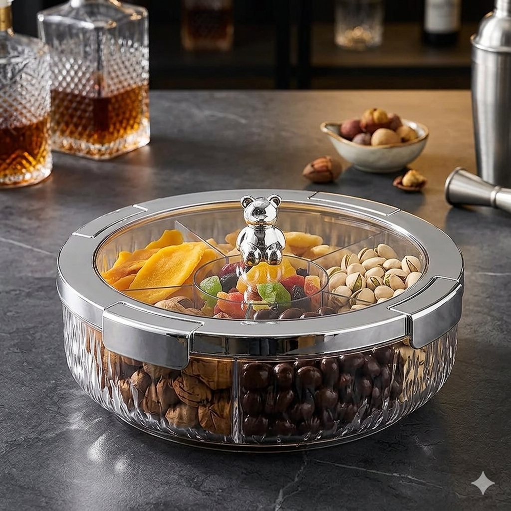 Deluxe Snacks & Candy Tray with Bear Top & Airtight Lid