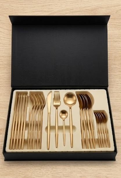 Premium stainless steel cutlery set with elegant matte gold finish