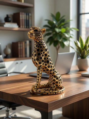 Craftoom World Leopard Sculptures for Home Decor, Modern Sculptures Decorations for Living Room, Bedroom, Table, Bookshelf, Golden Resin Leopard Art Decorative Sculpture