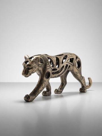 Black 10cm Brass Leopard Sculpture Decorative Showpiece