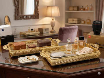 Handmade Mirror Gold Trays with Handles