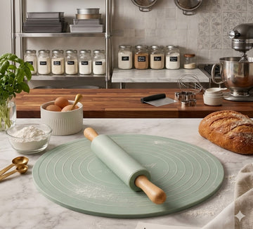 Non-Stick Silicone Dough Rolling Mat with Rolling Pin – Heat-Resistant Insulation Pad for Baking & Pastry Prep