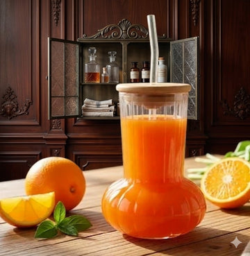 Modish Glass Tumbler with Wooden Lid & Glass Straw