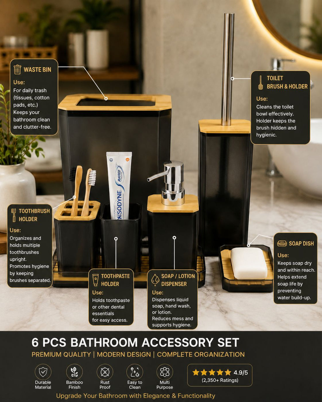 6 PCS BATHROOM ACCESSORIES SET