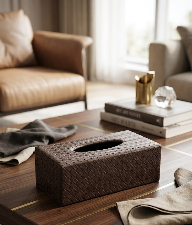 Intrecciato Textured Leatherette Tissue Box