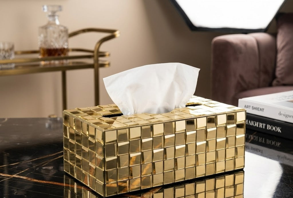 Gold Mirror Disco Tile Tissue Holder