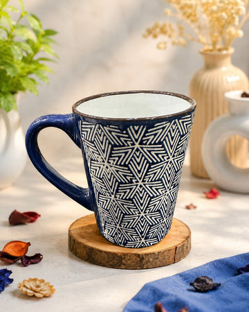 Indigo Geometric Ceramic Mug – Artisan Collection