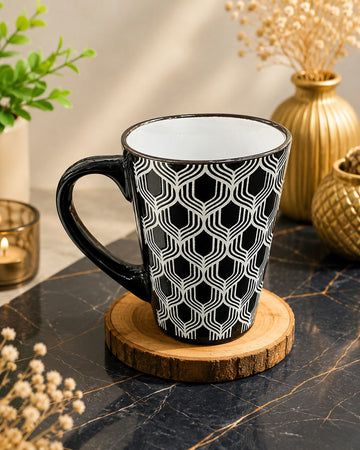 Monochrome Geo Ceramic Mug – Premium Collection