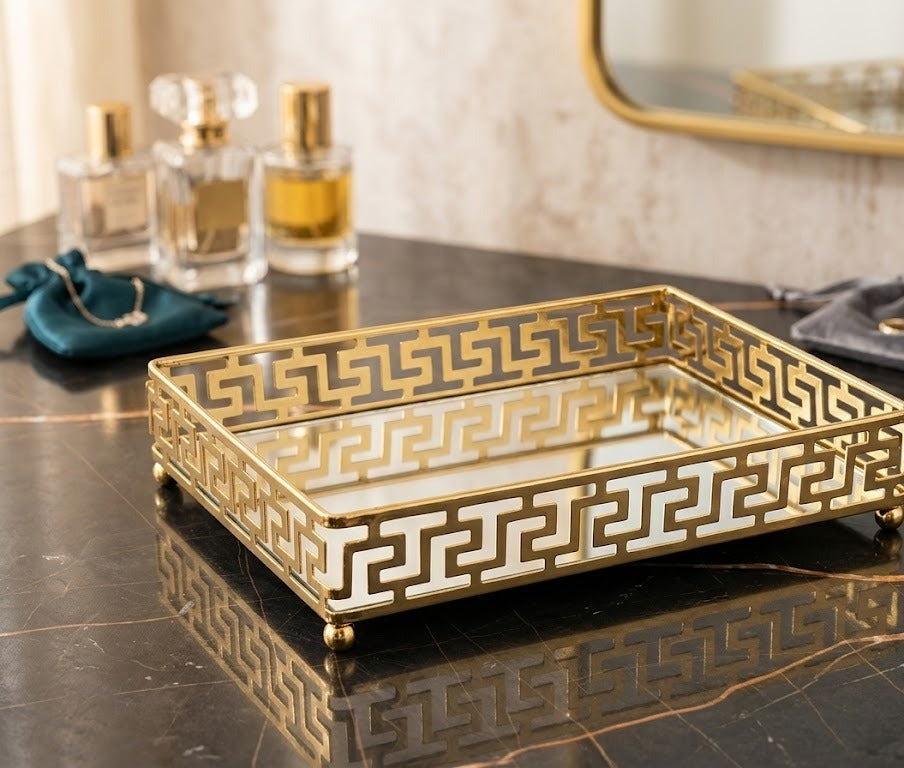 Art Street Multipurpose Decorative Metal Gifting Trays with Mirror Top,
