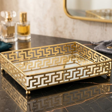 Art Street Multipurpose Decorative Metal Gifting Trays with Mirror Top,