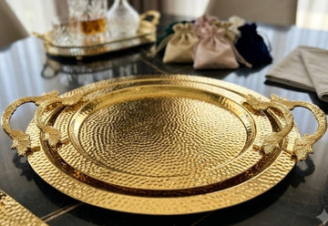 Turkish Tray Set Hammered Oval - Gold (Pair)