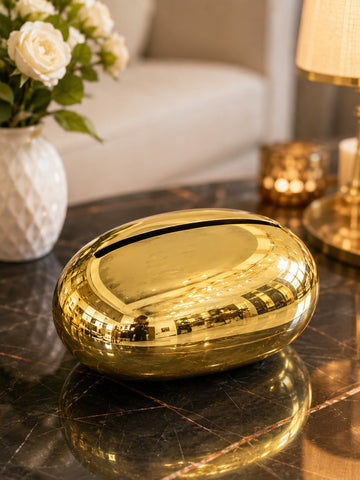 Luxury Gold Pebble Coin Bank – Modern Decorative Savings Box