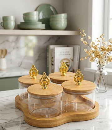 Elegant 4-Piece Glass Storage Jar Set with Bamboo Tray