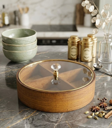 Luxury Wooden Dry Fruit Serving Box with Glass Lid