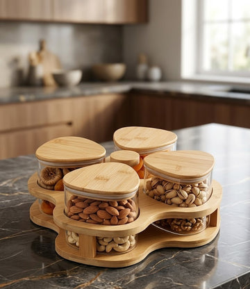 The Grand Clover 4-Tier Glass & Bamboo Nut Organizer Set