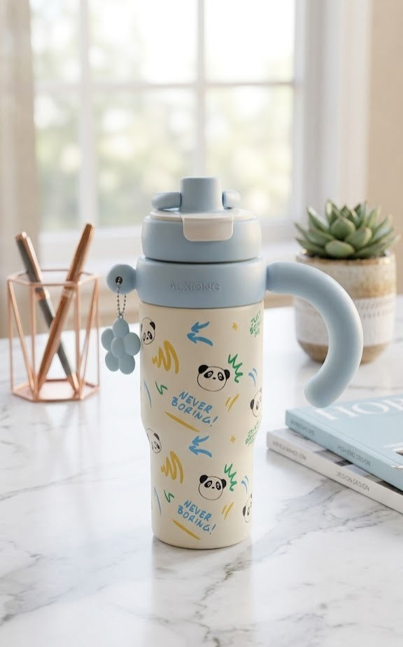 Alxiong Insulated Panda Tumbler – Sky Blue & Cream