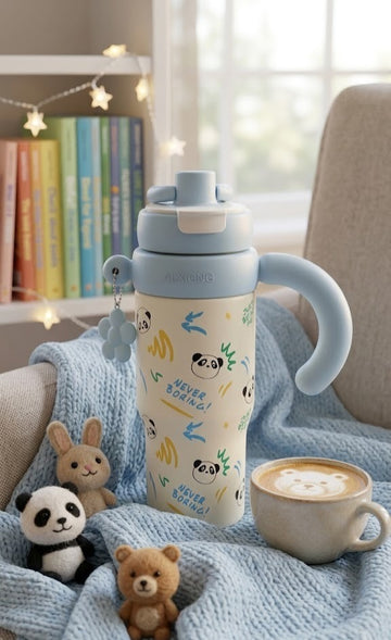 Alxiong Insulated Panda Tumbler – Sky Blue & Cream