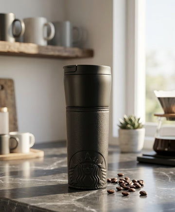 Starbucks Matte Black Leather-Wrapped Insulated Tumbler