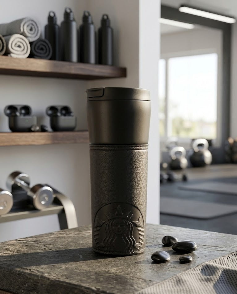 Starbucks Matte Black Leather-Wrapped Insulated Tumbler
