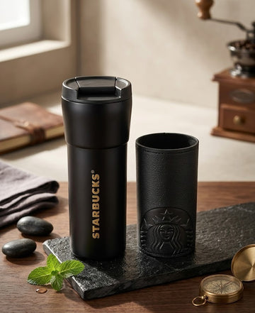 Premium Starbucks Insulated Travel Mug with Leather Sleev
