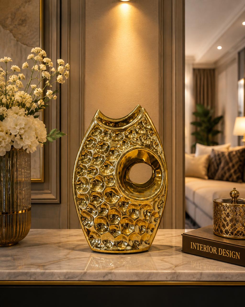 The Aurelia Honeycomb Hollow Gold Vase