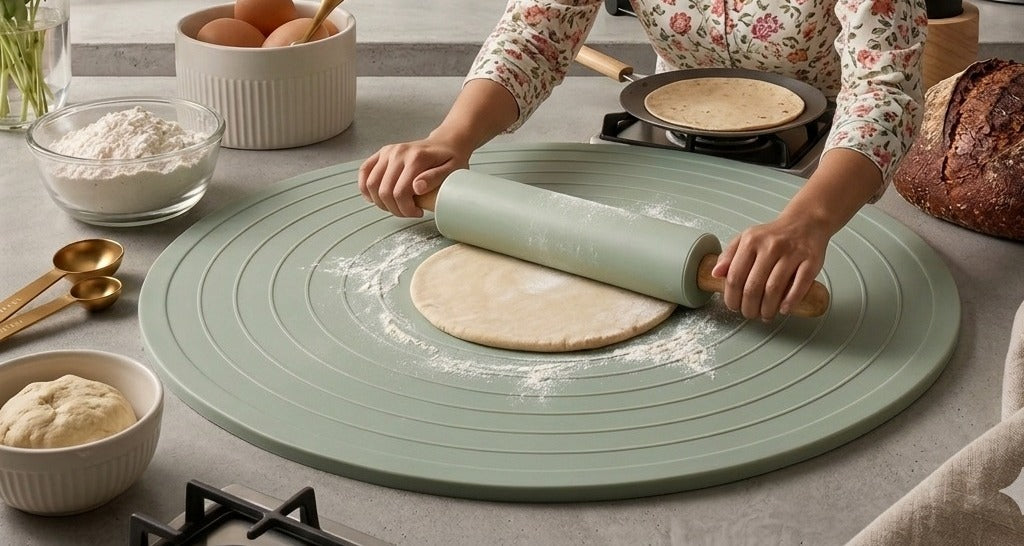 Non-Stick Silicone Dough Rolling Mat with Rolling Pin – Heat-Resistant Insulation Pad for Baking & Pastry Prep