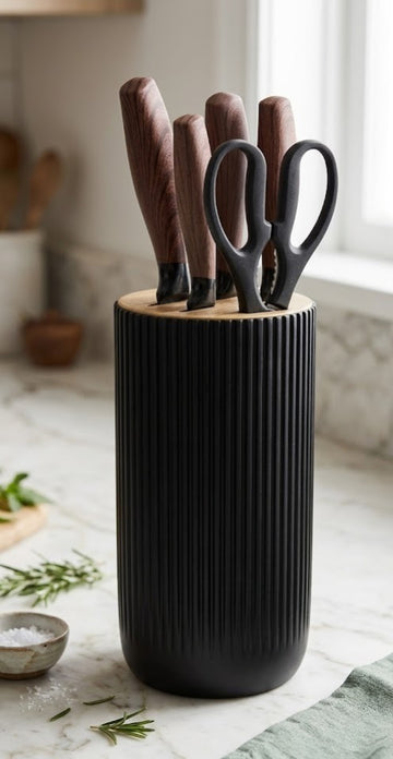Kitchen Knife Set, 6-Pieces Luxury Wooden Coating Knife Set, Light Wood Grain Handle, Stainless Steel Non-Stick Sharp Blade Chef Knife with Cylindrical Knife Block for Gift