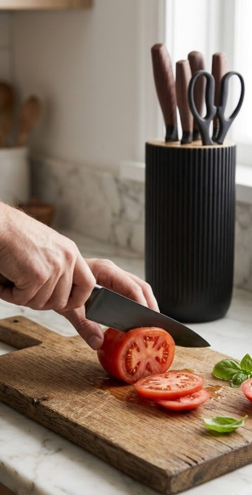 Kitchen Knife Set, 6-Pieces Luxury Wooden Coating Knife Set, Light Wood Grain Handle, Stainless Steel Non-Stick Sharp Blade Chef Knife with Cylindrical Knife Block for Gift