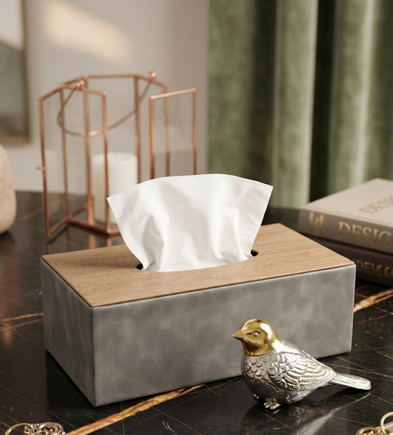 Minimalist Two-Tone Faux Leather Tissue Holder