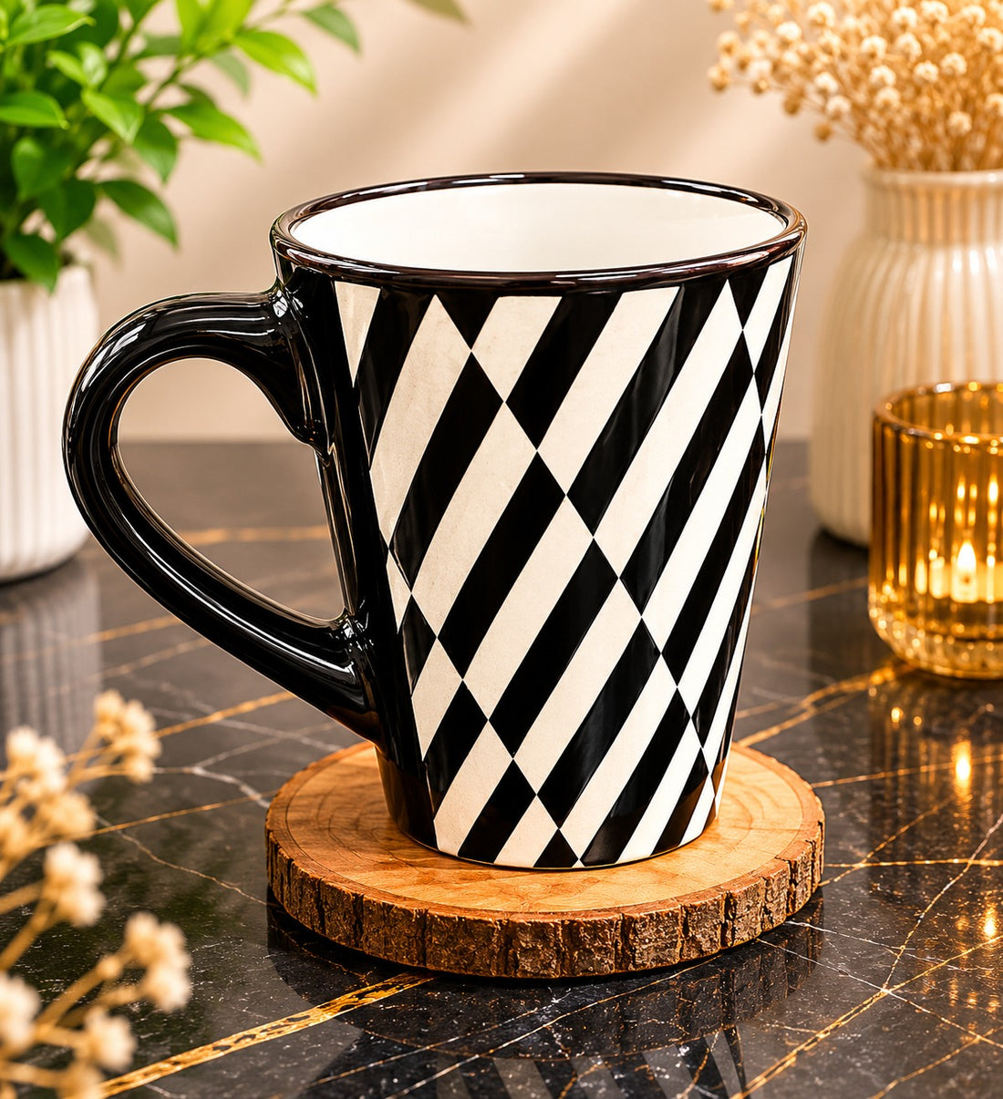 Modern Black &amp; White Checkered Ceramic Coffee Mug