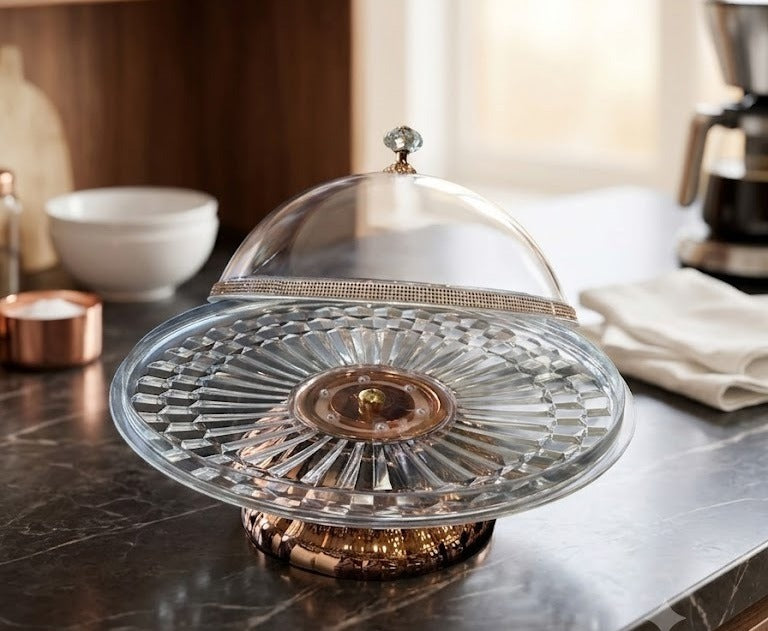 Brilliant Acrylic Revolving Cake Stand with Dome Cover