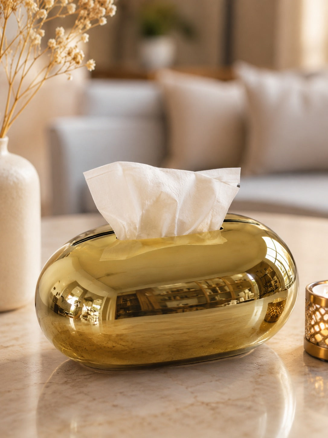 Luxury Gold Pebble Coin Bank – Modern Decorative Savings Box