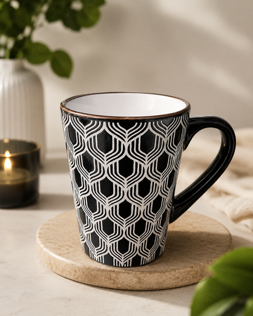 Elegant Black & White Geometric Ceramic Coffee Mug