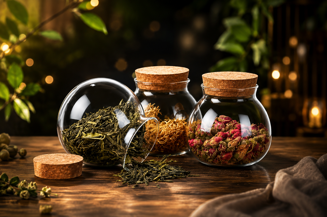 Modern Glass Jars with Spherical Cork Lids