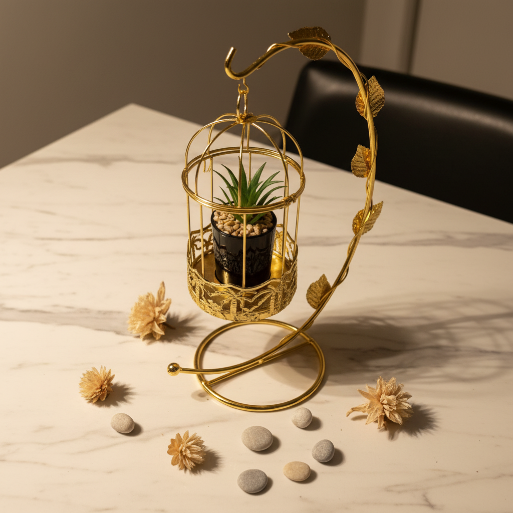 Modern Minimalist Golden Cage Decor Stand