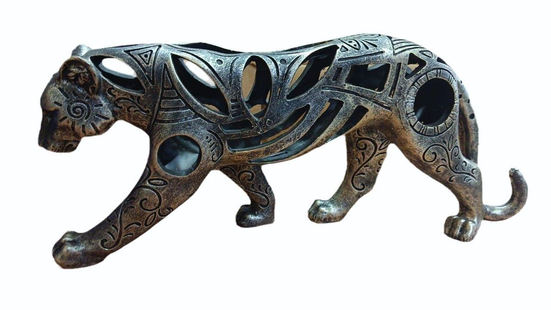 Black 10cm Brass Leopard Sculpture Decorative Showpiece